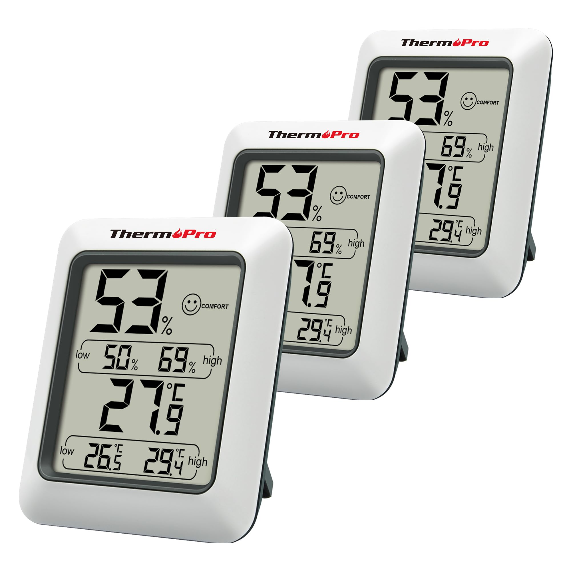 ThermoPro TP50 Room Thermometer Digital Indoor Hygrometer Monitor Temperature and Humidity Meter for Home Office Nursery Comfort, Min and Max Records, 3 Pieces