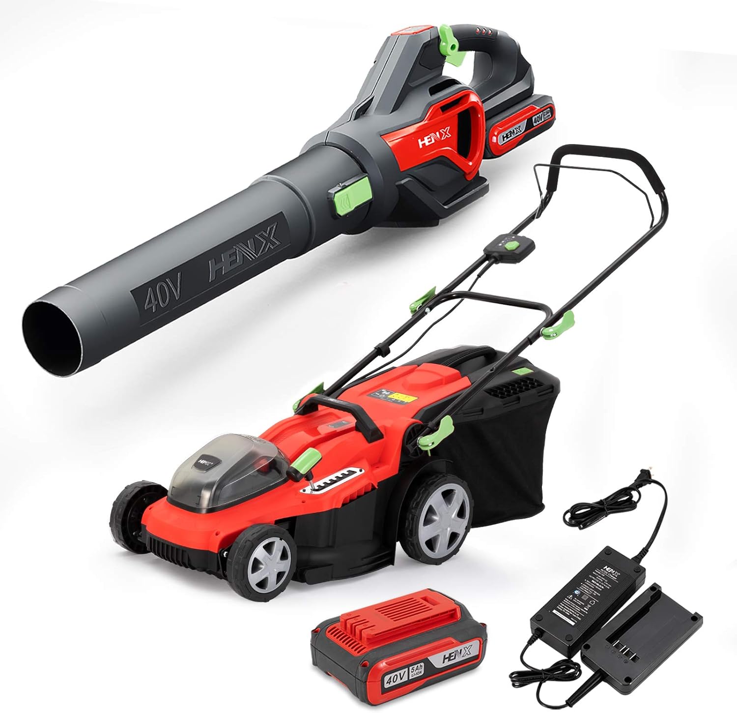 HENX 40V MAX Cordless 16INCH Lawn Mower + Leaf Blower