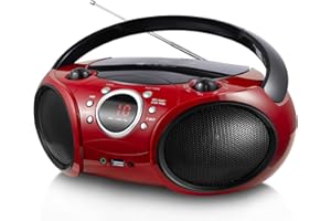 SINGING WOOD Singingwood 030BT(2025 Version) CD Player Boombox with AM FM Radio, Bluetooth, USB Port CD-R/RW, MP3 CDs Compatible, 3.5mm Aux Input, Headphone Jack and LED Display for CD(Firmist Red)