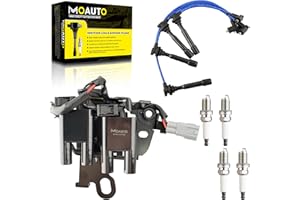 MOAUTO Set of 1 Ignition Coils Pack UF419 & 4 PCS Iridium Spark Plugs with Wire Set Compatible with Hyundai Elantra Tucson Tiburon Kia Sportage Spectra Spectra5 - L4 2.0L