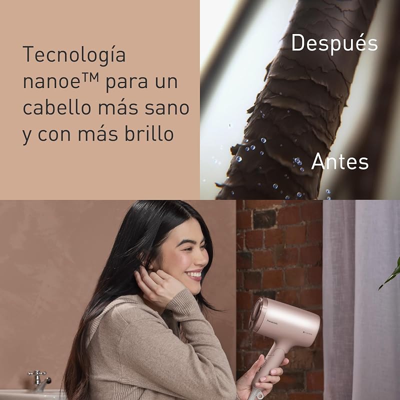 EH-NA7M-P825 Nanoe Secador De Pelo para un Cabello Brillante, Diseño Plegable, Secado Rápido, Accesorio Concentrador, 1600 W, Rosa