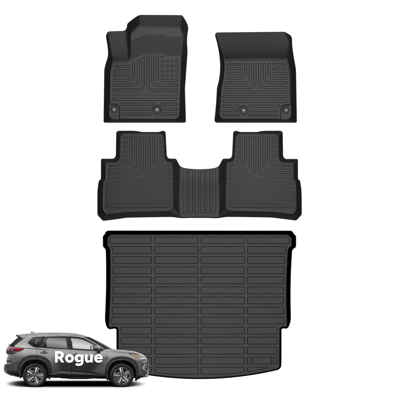Photo 1 of Wayhigh-All Weather Floor Mats & Cargo Liner Set for 2021 2022 2023 2024 2025 Nissan Rogue S|SV|SL|Platinum?Not Sport?, Custom Fit TPE Heavy Duty Car Mats for Nissan Rogue Accessories- Black
