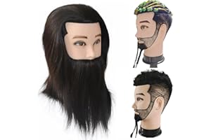 CZRLEATY Barber Mannequin Head with Beard Male Mannequin Head for Hair Styling 100% Human Hair Mannequin Head with Stand