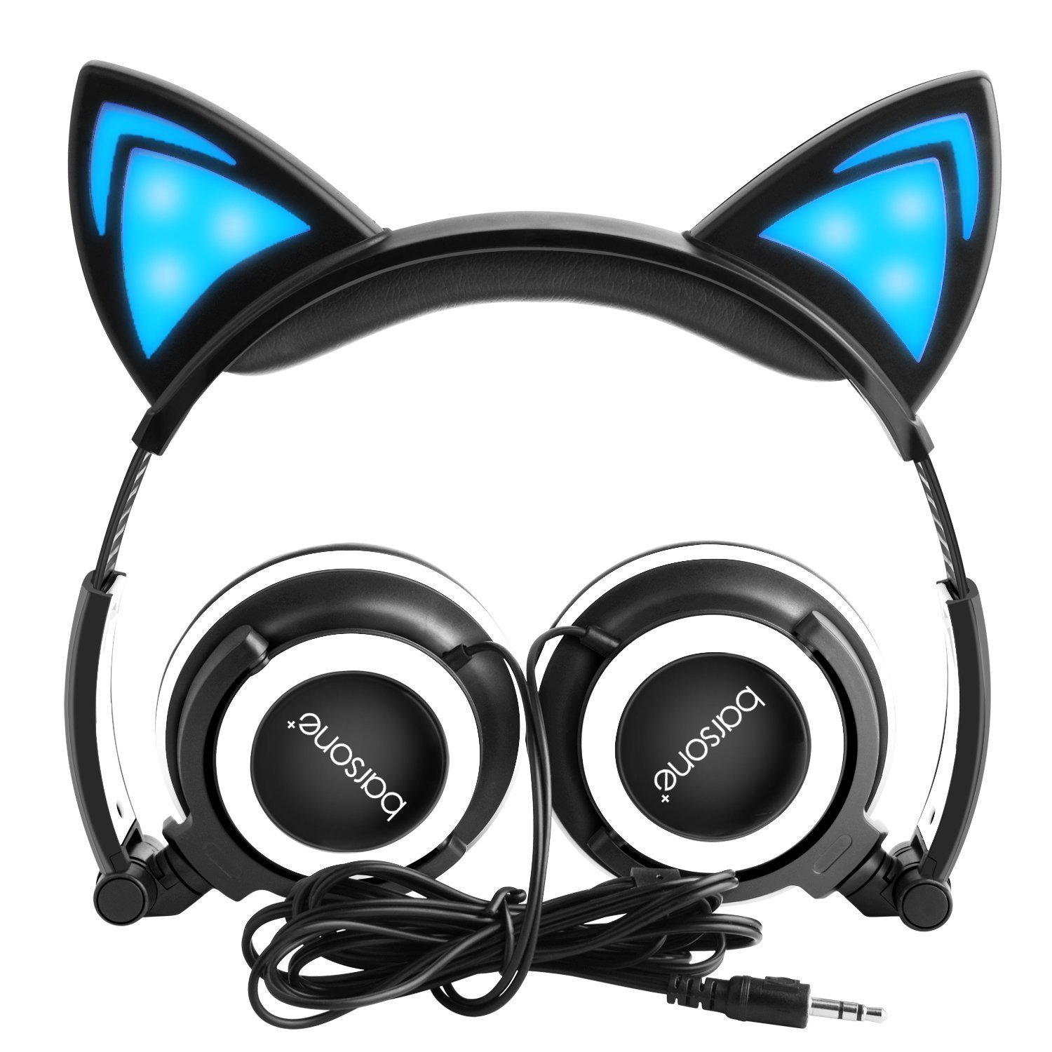 Kids Headphones, Barsone Wired Cat Ear Headphones,Foldable Cat Cosplay Earphone Over Ear Children\'s Headsets With Glowing Light, Girls/Boys/Young people Cute Headphones, Compatible for all smart phones and tablets (Black)