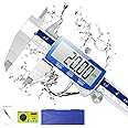 Qfun Digital Caliper, 0-6inch Caliper Measuring Tool Extreme Accuracy IP54 Waterproof Electronic Vernier Caliper Stainless Steel Digital Micrometer with Extra Large LCD Screen