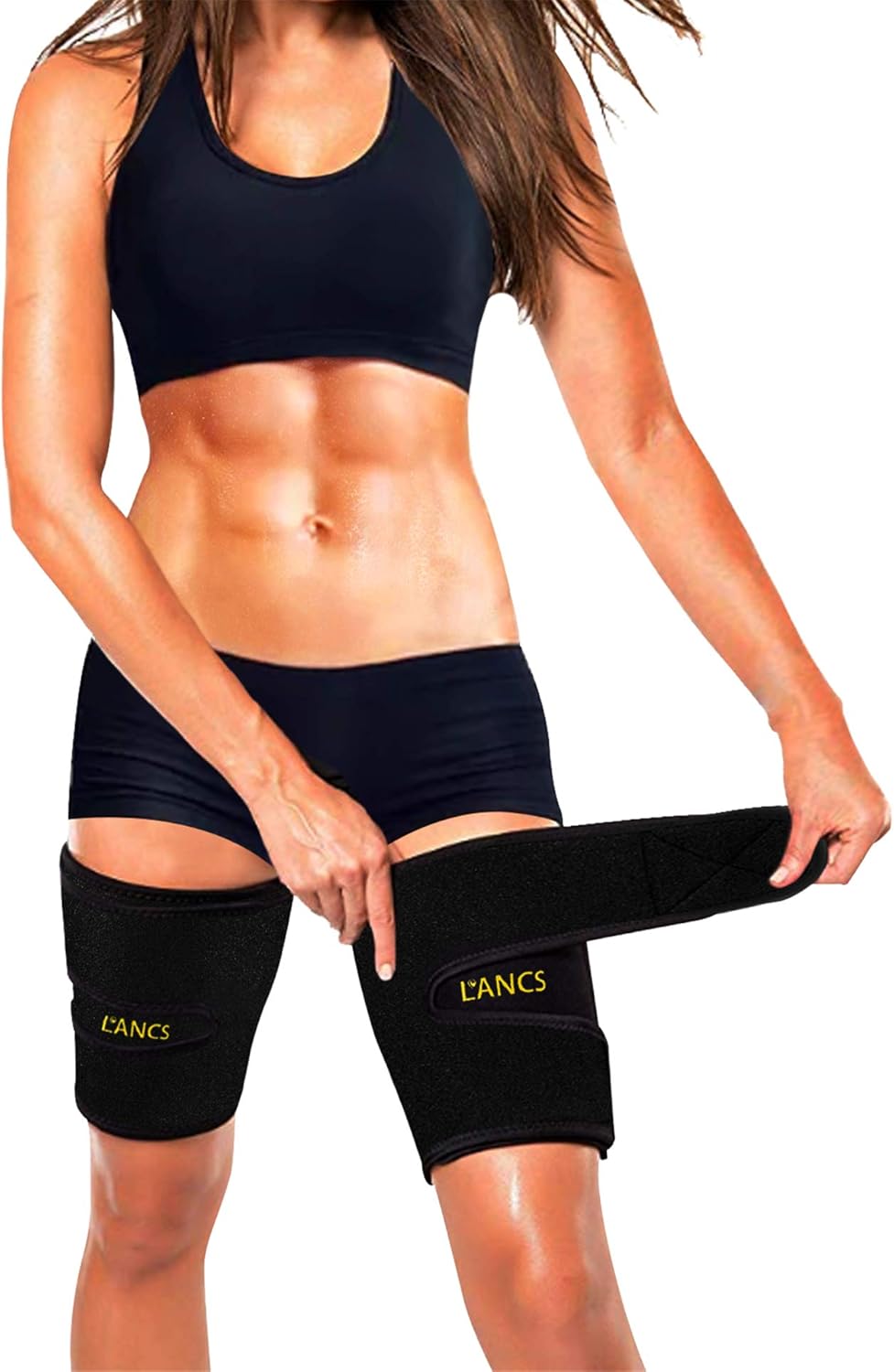 LANCS Neoprene Thigh Trimmer Fat Burner Wraps Compression Sleeves Sweat Thigh Slimmer Braces Support for Workout Exercise(Pair) : Sports & Outdoors