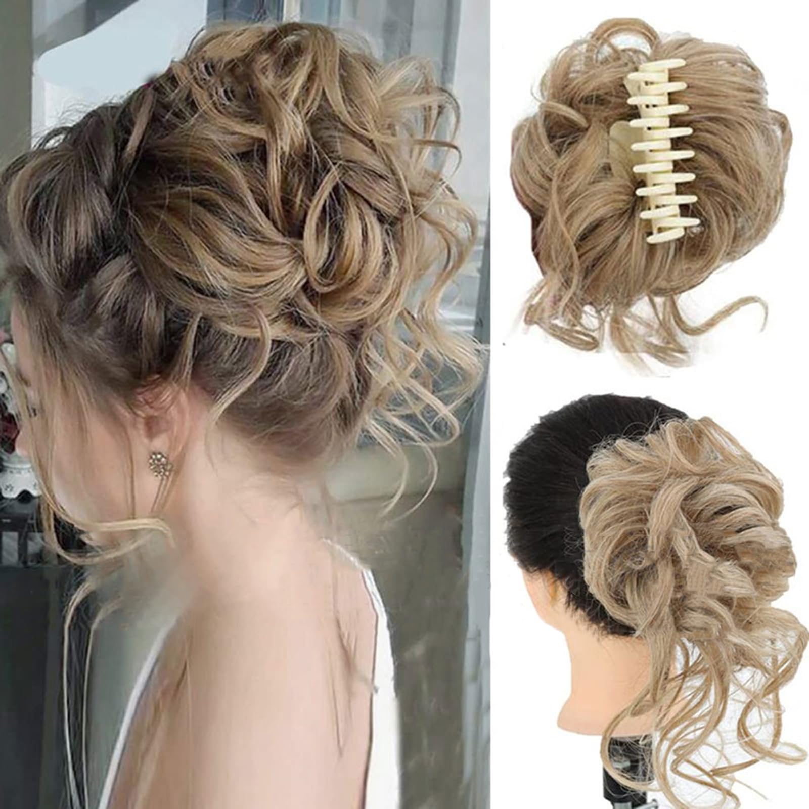 Hanaoops Curly Wavy Hair Chignon Clip in Hairpiece Elastic Messy Bun Synthetic Extensions for Women (E)