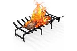 TBMLC Black Steel Fireplace Grate -Steel Firewood Log Burning Rack,Stylish and Durable Firewood Burning Rack Holder for Indoor Chimney Hearth or Outdoor Fire Pit (Black, 24 * 12.5 Inches)