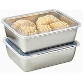 KNC 68OZ Stainless Steel Food Storage Containers Clear Lid, Refrigerator Fresh-keeping Airtight Leak Proof Stackable Box for Kitchen Travel Picnic and Camping, Set of 2(Clear Lid)