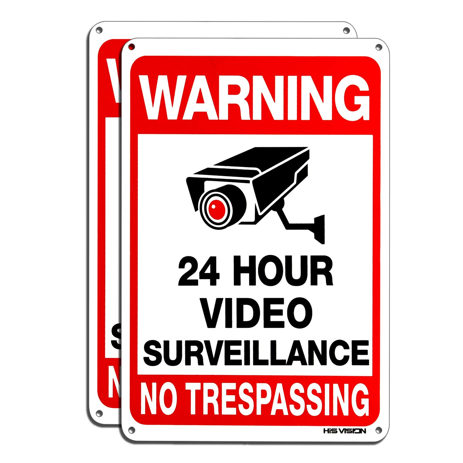HISVISION Video Surveillance Sign 2-Pack, No Trespassing Metal Reflective Warning Sign,UV Protected & Waterproof, 10"x 7" 0.40 Aluminum Indoor Or Outdoor Use for Home Business CCTV Security Camera