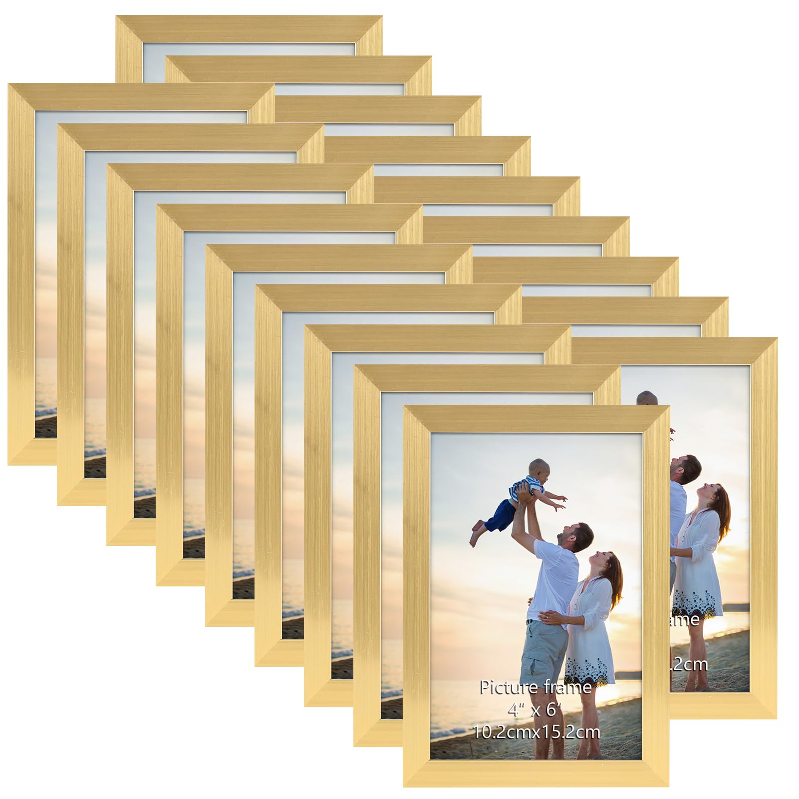 Photo 1 of Hoikwo 18 Packs 4x6 Gold Multi Picture Frames Set for Family Photos, Artwork, Light Weight Bulk 4 by 6 Frames Pack for Wall Hanging and Table, Stylish Picture Frames