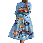 Epanus Women Boho Floral Print Pleated Linen Shirt Dress Short Sleeve Button A Line Swing Loose Summer Casual Beach Dress