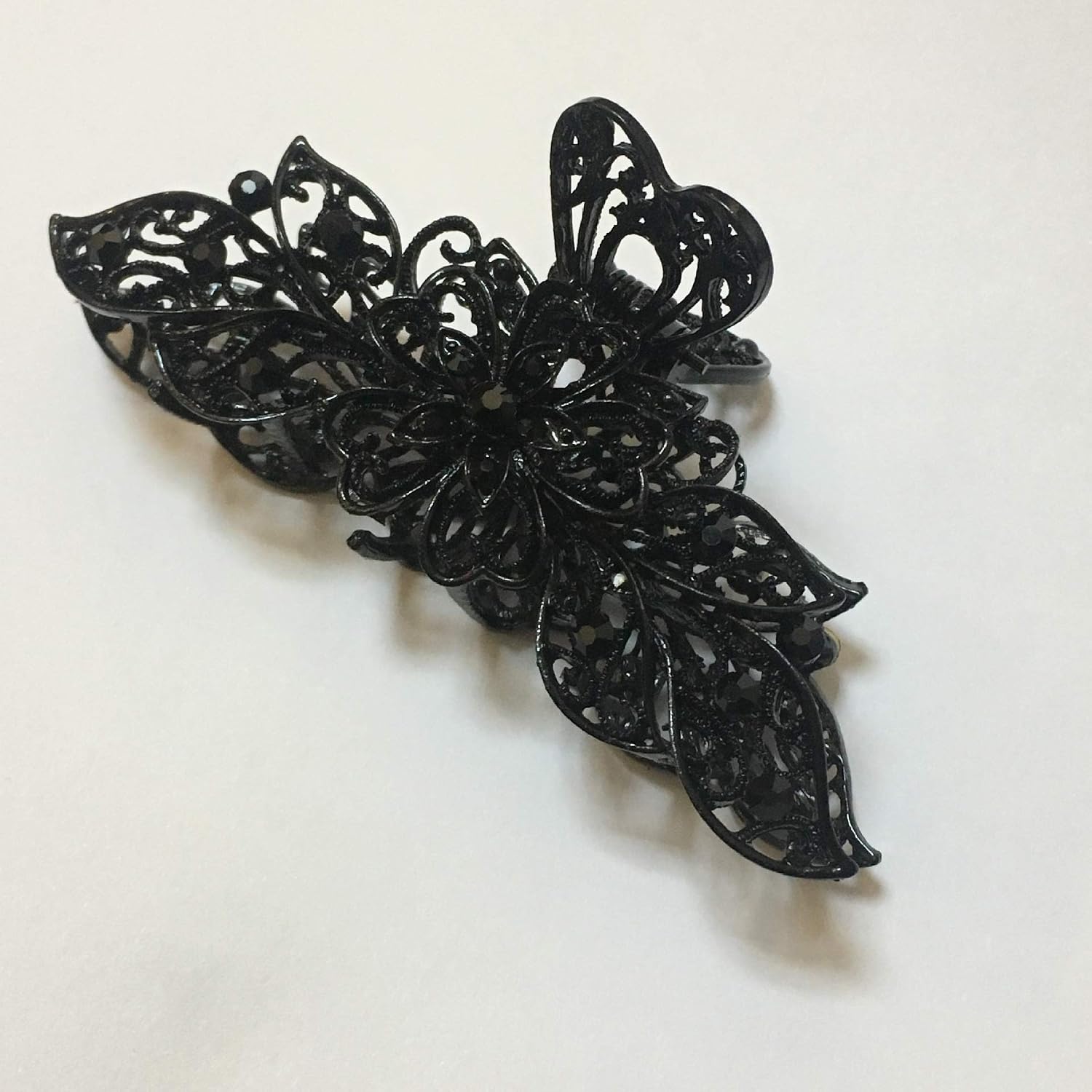 Girls Lady Women Black Retro Flowers Hair Claw Clip Vintage Rhinestone Alloy Large Size Hair Jaw Clips Hairpin Large Fancy Hair Barrette for Thick Hair (A#) - Image 4