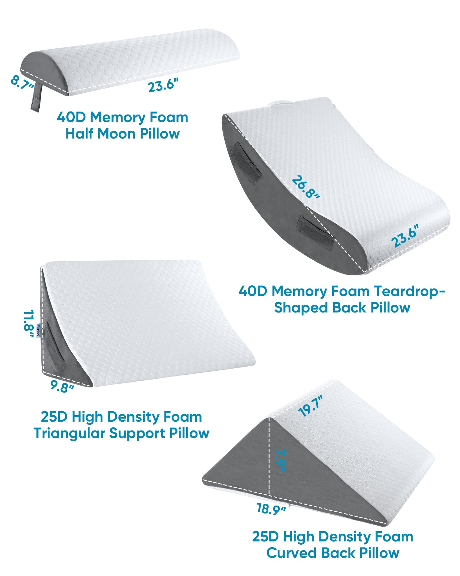 Forias Orthopedic Bed Wedge Pillow Set, 4PCS Wedge Pillow Set for After Surgery, Adjustable Wedge Pillow Set for Acid Reflux Back Pain Relief Post Surgery Snoring Sleep Apnea, Legs Neck Knee Support