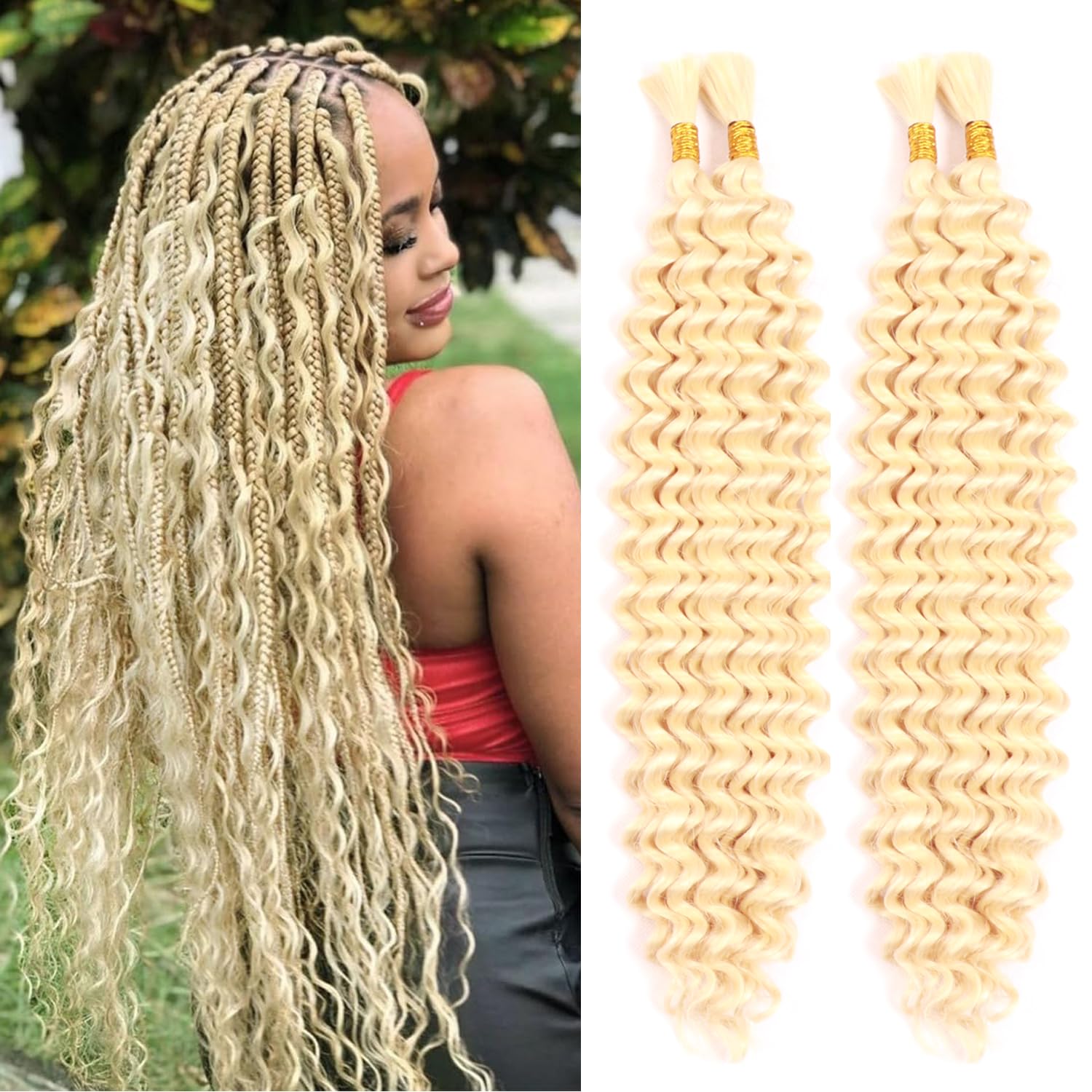 Curly Deep Wave Synthetic Braiding Hair 18 Inch Boho Braids Curly Braiding Hair Natural Color Wet And Wavy Braidng Hair Extensions For Black Women (613#, 18 Inch(50g/Bundle x4))