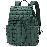 Carfond Quilted Puffer Backpack for Women Lightweight Soft Puffy Drawstring Backpacks Rucksacks Bags for Casual Daypack Travel Hiking Gym, Green