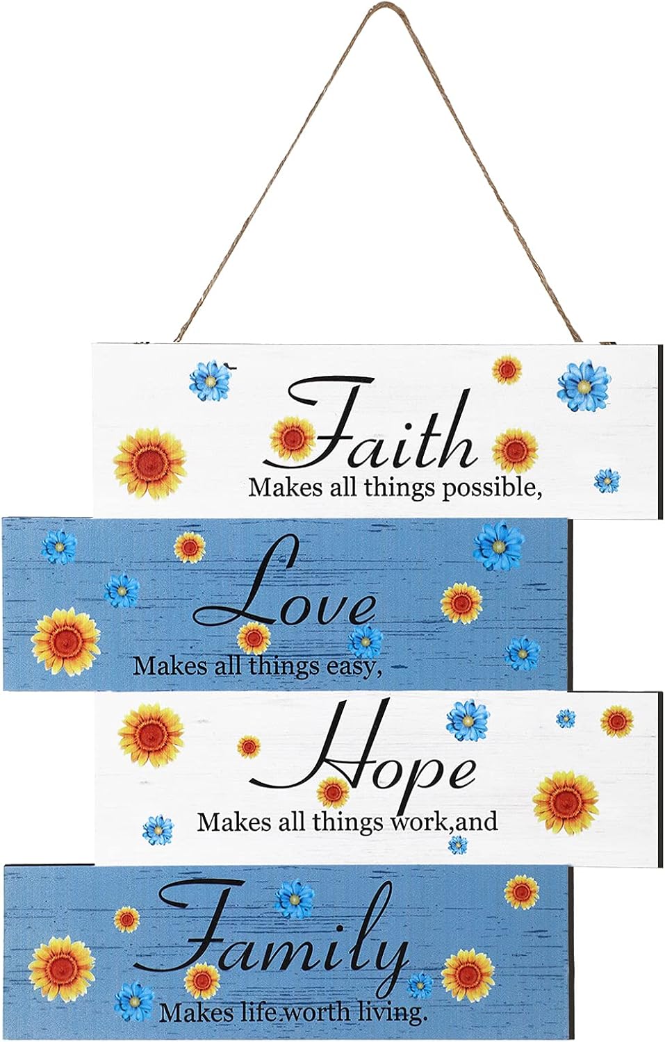 Jetec Wooden Sign Faith Love Hope Family Hanging Wall Rustic Daisy Inspirational Wall Art Signs Farmhouse Home Sign Wall Decor for Bedroom, Living Room, Wall, Door Decor