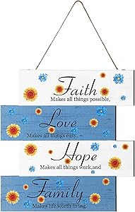 Jetec Wooden Sign Faith Love Hope Family Hanging Wall Rustic Daisy Inspirational Wall Art Signs Farmhouse Home Sign Wall Decor for Bedroom, Living Room, Wall, Door Decor