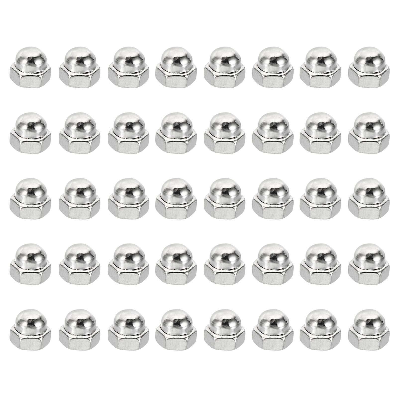 PATIKIL M5x0.8 Acorn Hex Bolt Covers, 80 Pcs Dome Head Carbon Steel Hexagon Decorative Cap Nut for Home Repair, Industrial Equipment Fasteners, Silver Tone