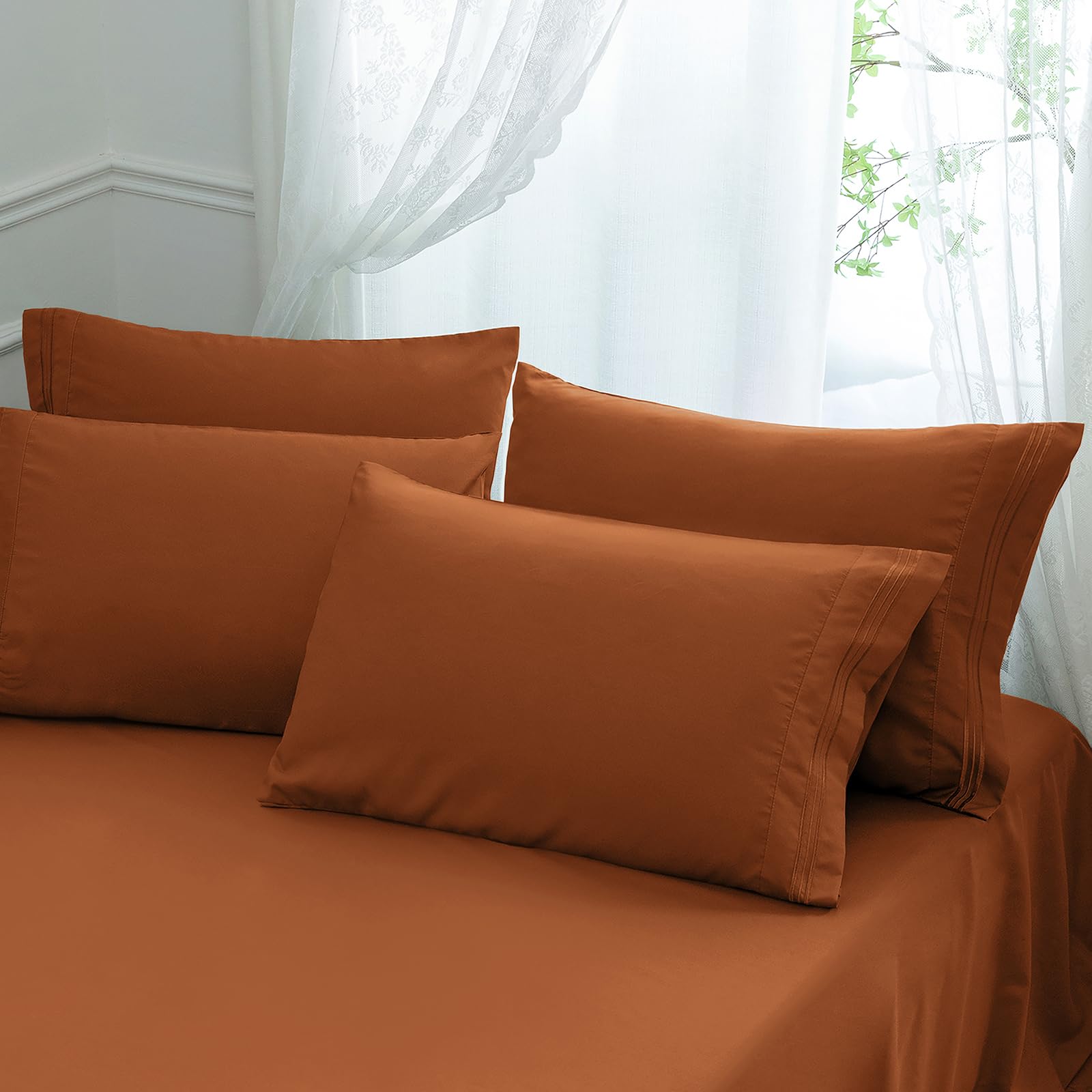 Aormenzy Microfiber Pillow Cases - Queen Size Set of 4-1800 Thread Count Ultra Soft Caramel Pumpkin Pillowcases - Wrinkle Resistant Pillow Covers with Envelope Closure - 20" x 30"