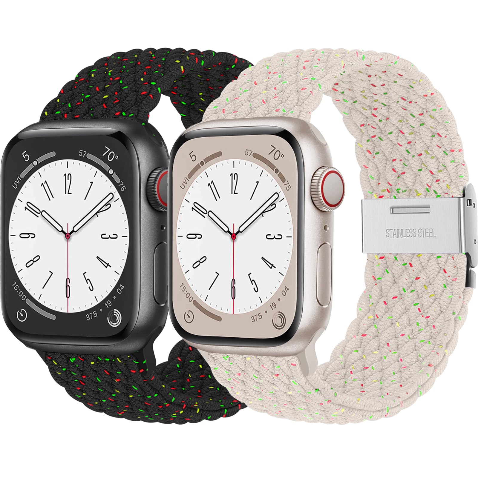 2Pcs Stretchy Braided Strap For Apple Watch Straps 40mm 44mm 41mm 45mm 49mm 38mm 42mm 46mm Men Women,Sport Elastic Solo Loop Bracelet Band for iWatch Series 10 9 8 7 6 5 4 3 2 1 Se Ultra