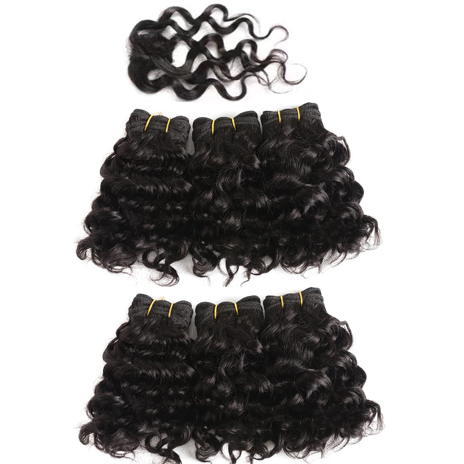 Aiokrtse Brazilian Virgin Hair 100% Human Hair Weave Bundles Brazilian Hair Bundles Curly 6 bundles 8 inches with 1 closure Natural Black Color(6 bundles 8 inches=about 230 grams or 8.11 ounces)