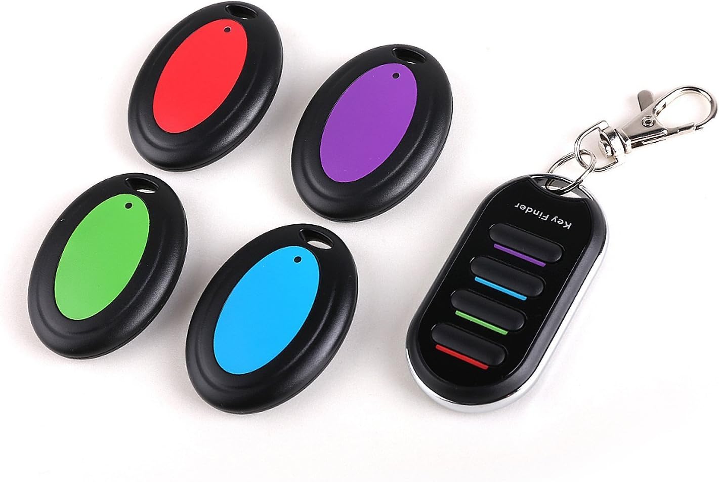 Omala Wireless RF Item Locator Key Finder with Base Support for Pet, Cell, Wireless RF Remote Item, Wallet Locator.(1 RF Transmitter and 4 Receivers) (Mini Black)