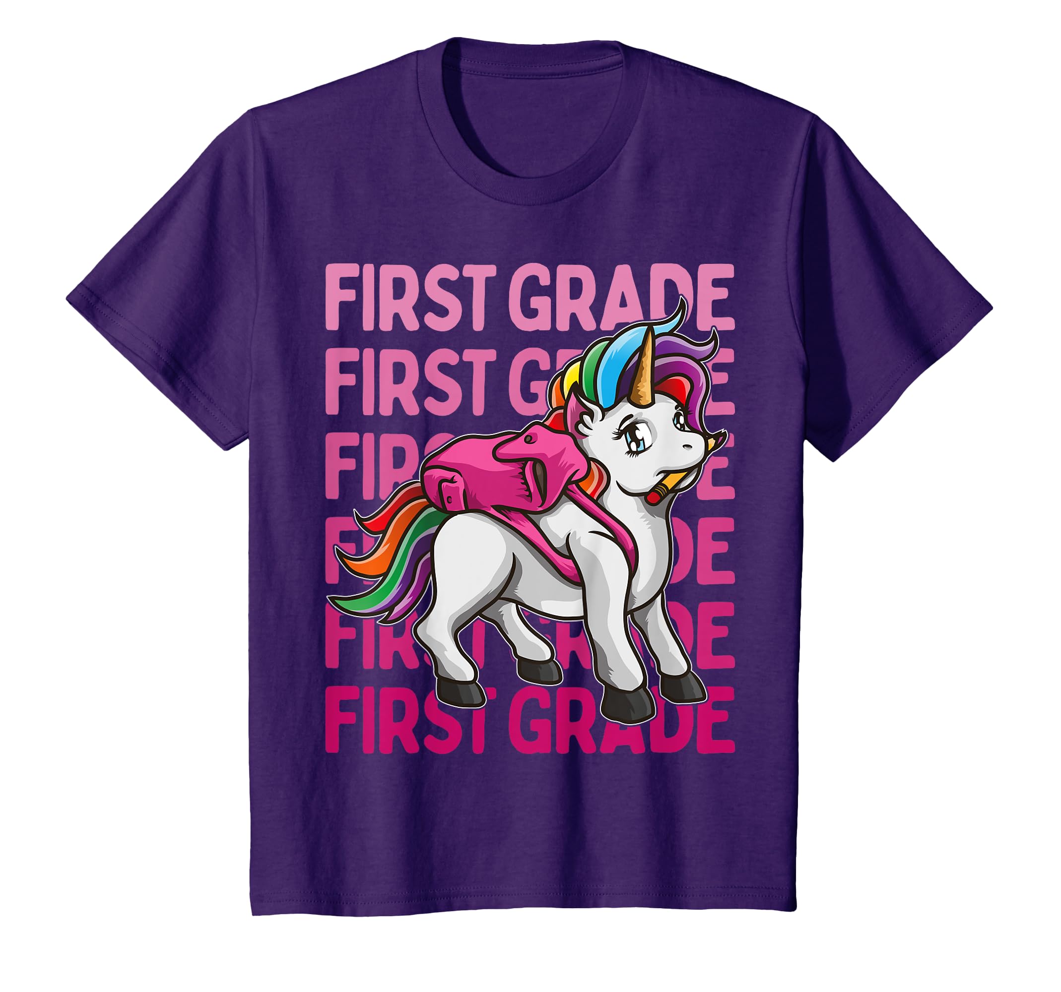 Kids First Grade Unicorn Cute 1st Day Of School Outfit Purple T-Shirt