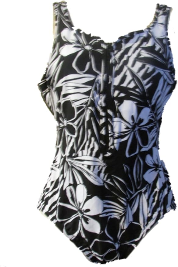 Miraclesuit Women's One Piece Swimsuit Zipper Front Floral Black (16