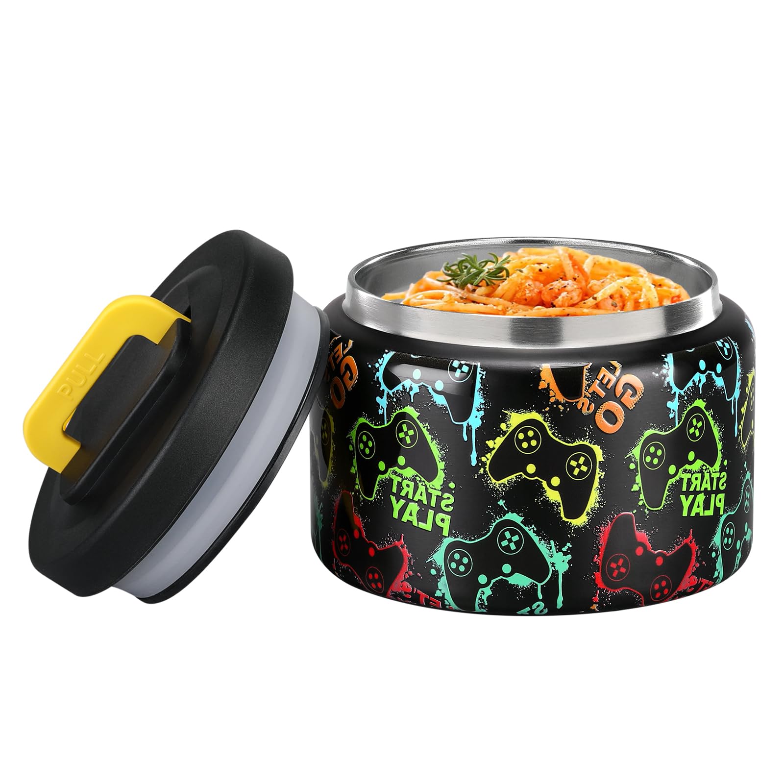 Photo 1 of MAISON HUIS 8oz Soup Thermo Wide Mouth Vacuum Insulated Food Jar, Leak Proof Stainless Steel Hot&Cold Lunch Container for Kids (Black-Games Console)