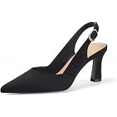 GotSoft Womens Lambskin Insole High Heels Slingback Pointed Toe Pumps | Classic Kitten Heels Retro Comfortable Slip on Lambskin Dress Shoes for Party Wedding Office Work and Daily Wear