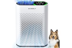 Powerful Air Purifiers for Home Large Room Up to 2400 Ft², ECOSELF HEPA Air Purifier with PM 2.5 Air Quality Display 20dB Sleep Mode, Air Purifiers for Bedroom Office Living Room HAP602 White