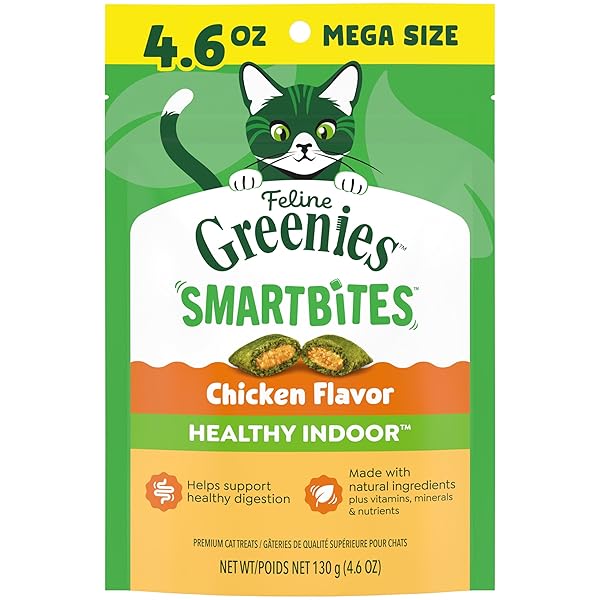 GREENIES FELINE SMARTBITES, CAT TREATS HEALTHY RECIPE, INDOOR CAT TREATS, CHICKEN FLAVOR, 4.6 OZ. PACK