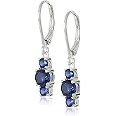 Amazon Essentials Sterling Silver Genuine and Created Gemstone Three Stone Birthstone Leverback Dangle Earrings