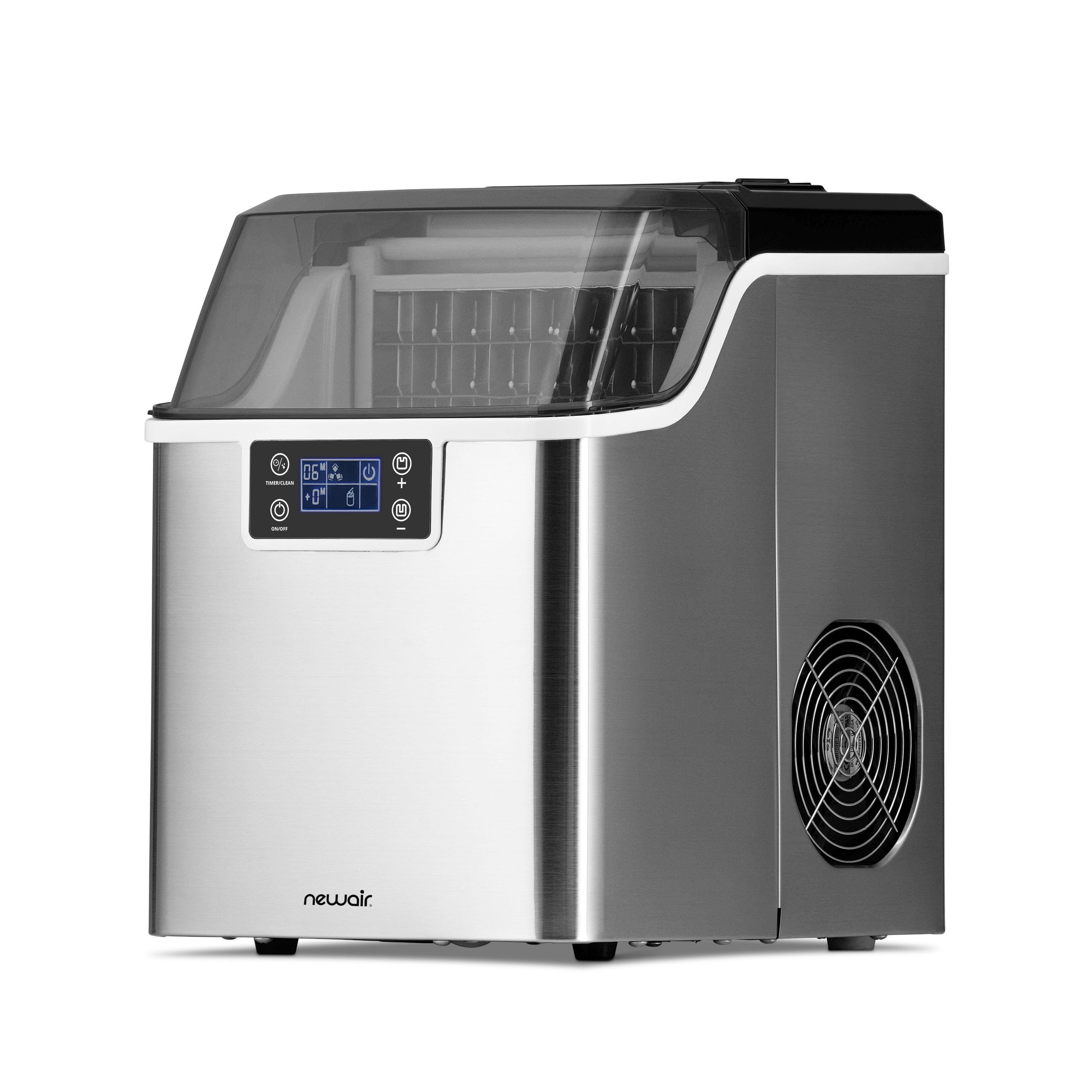 Newair Countertop Clear Ice Maker, 45lbs/Day Ice Cube Machine, Self-Cleaning Function and Custom Ice Thickness, Portable Ice Maker, 24H Timer, Ideal for Home Office and Outdoor Bar, Stainless Steel