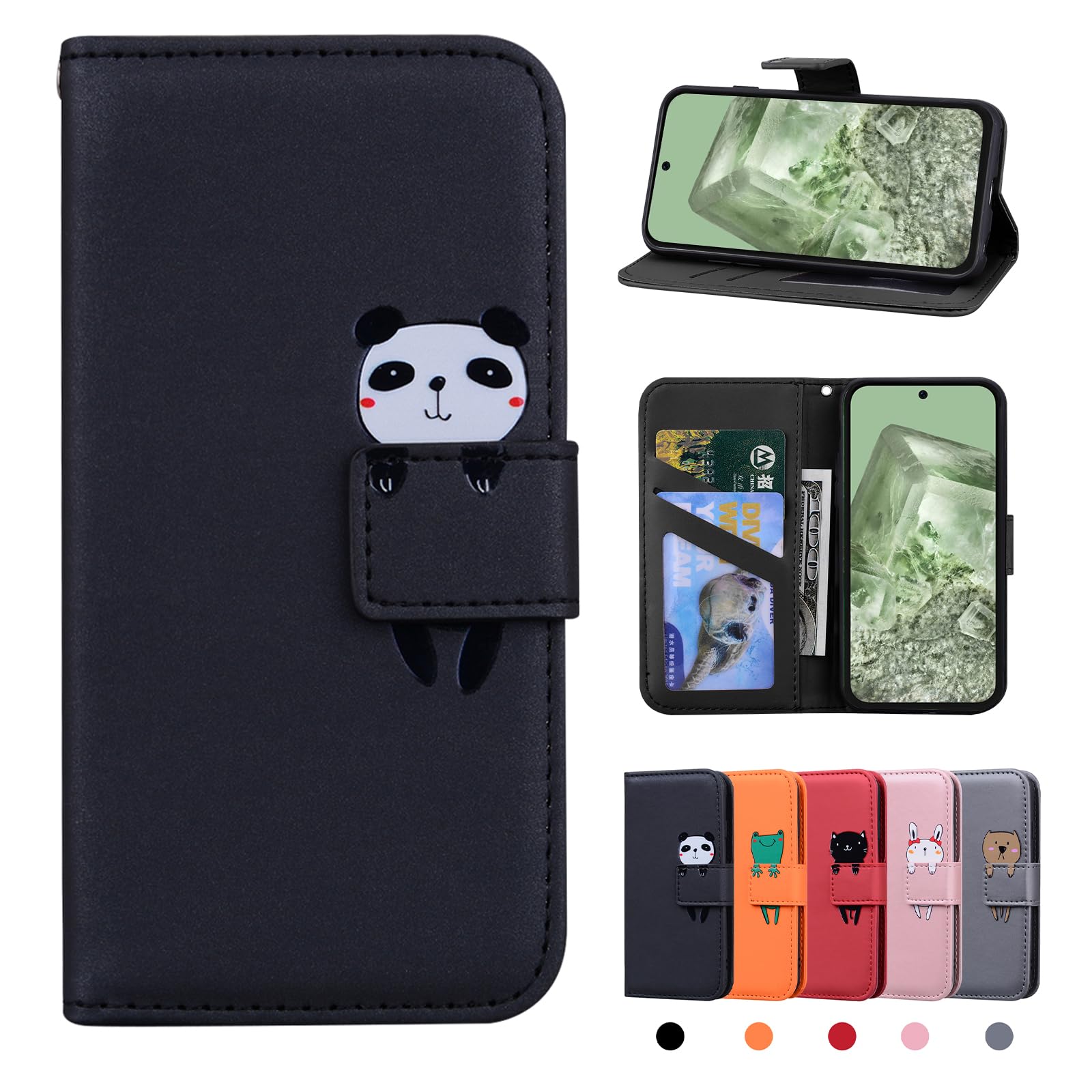 Rostsant Google Pixel 8a 5G Case Cover Skin Feel PU Leather Case Pixel 8a 5G Magnetic Closure Protective Wallet Flip Cover Stand Protective Case for Google Pixel 8a 5G Black Panda — image 1