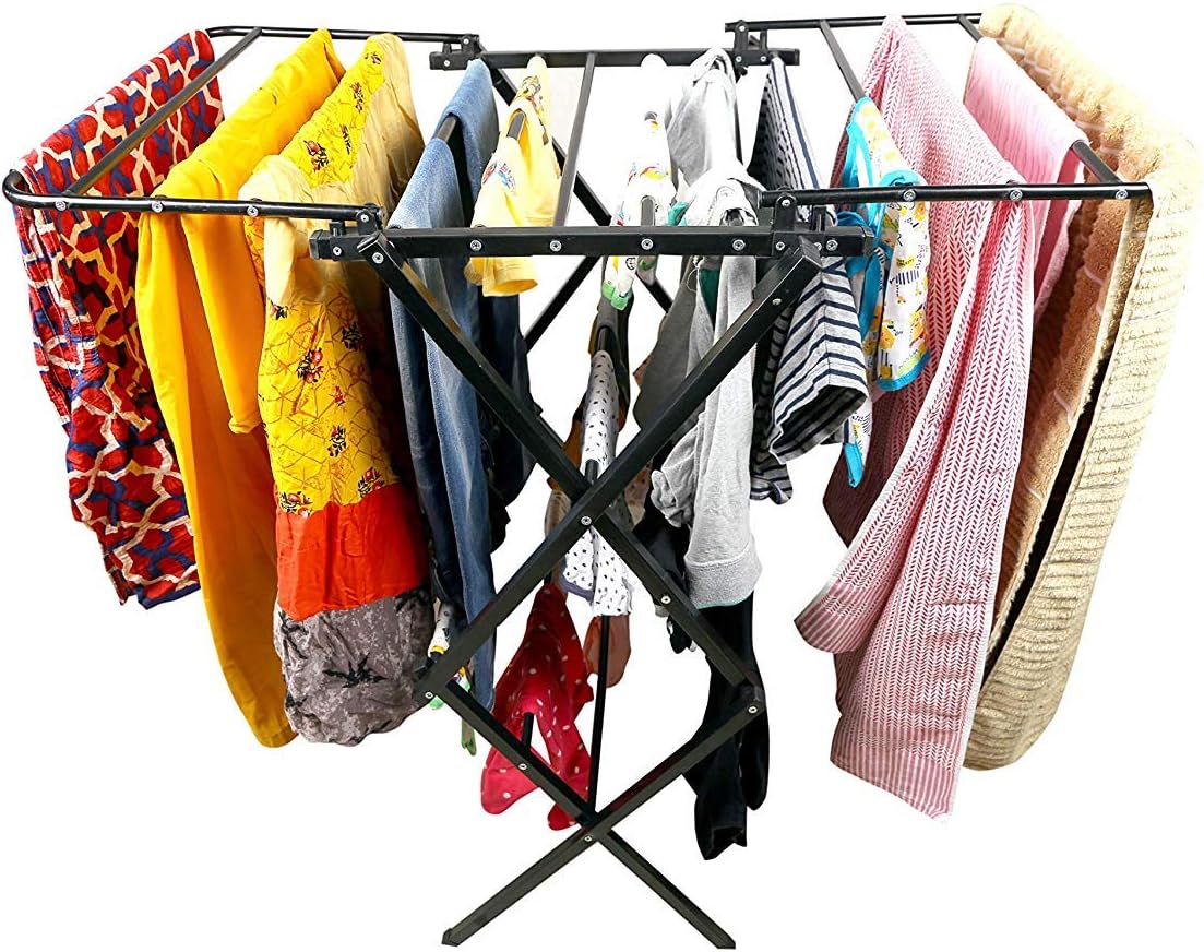 Karson Steels Foldable Galvanized Steel Cloth Drying Stand | Accordion Heavy Duty Cloth Dryer Hanger Rack for Balcony, Home (X-Large)