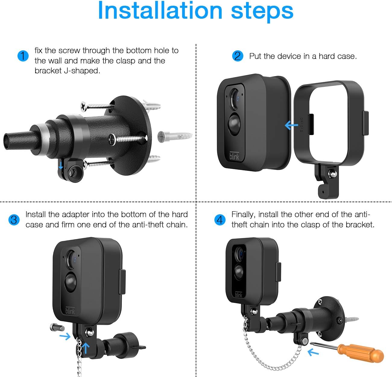 3 Pack AntiTheft Security Chain compatible with BLINK XT wall mount