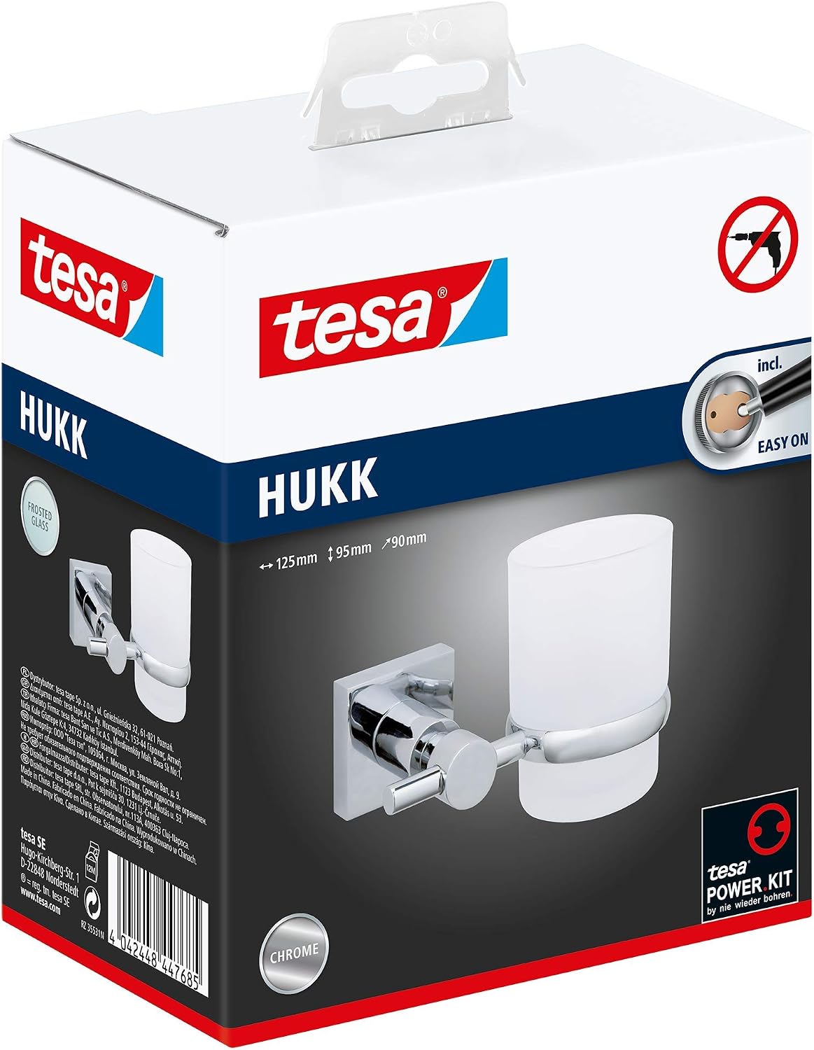 tesa Hukk tumbler holder, high gloss chromed metal, self-adhesive, adhesive mounting technology, 95mm x 125mm x 90mm - Image 5