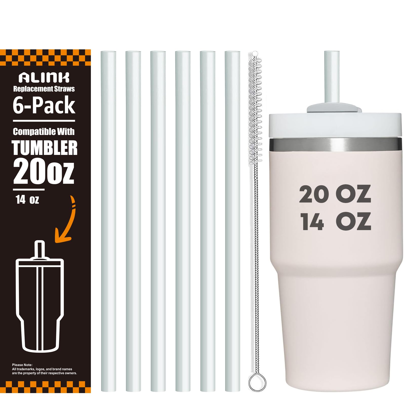 Photo 1 of ALINK Clear Replacement Straws for Stanley 20oz 14oz Tumble, 4 Pack Reusable Straws for Stanley Quencher 20oz 14oz Cups with Cleaning Brush, Dishwasher Safe and BPA Free