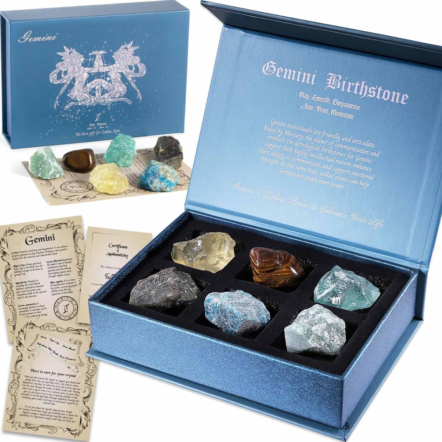 Indoor Fountains & Accessories - Faivykyd Gemini Crystal Birthday Gift Ideas, Zodiac Sign Stones to Complement The Birthstone, Natural Healing Crystals with Horoscope Box Set, Astrology Gifts for Women Her Girls Girlfriend Friend