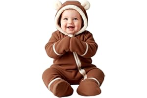 PATPAT Fleece Hooded Footed Clothes, Soft Warm Footie Covers, Car Seat Friendly, Easy Zip,Cute Romper Newborn Infant Jumpsuit
