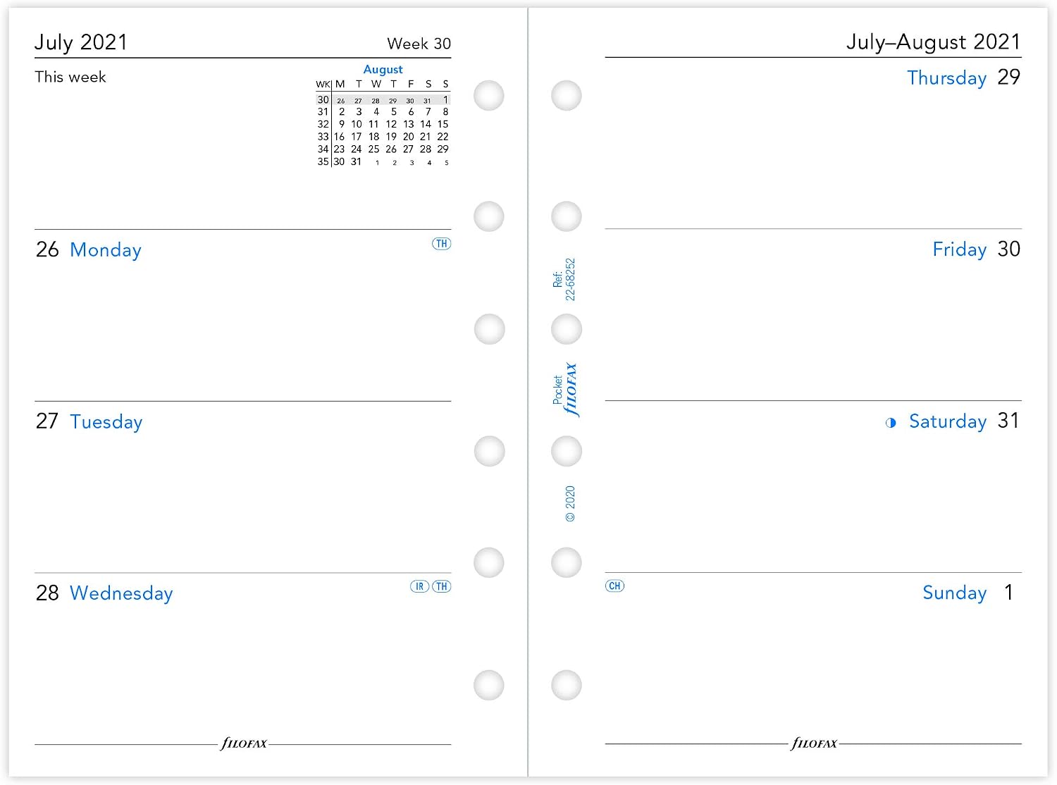 Filofax Pocket Week on Two Pages English mid Year Diary August 21 - July 22 Pocket (81 x 120mm) - Image 3