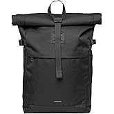 Sandqvist Men's Icon Medium Rolltop Backpack, Black With Black Leather, One Size