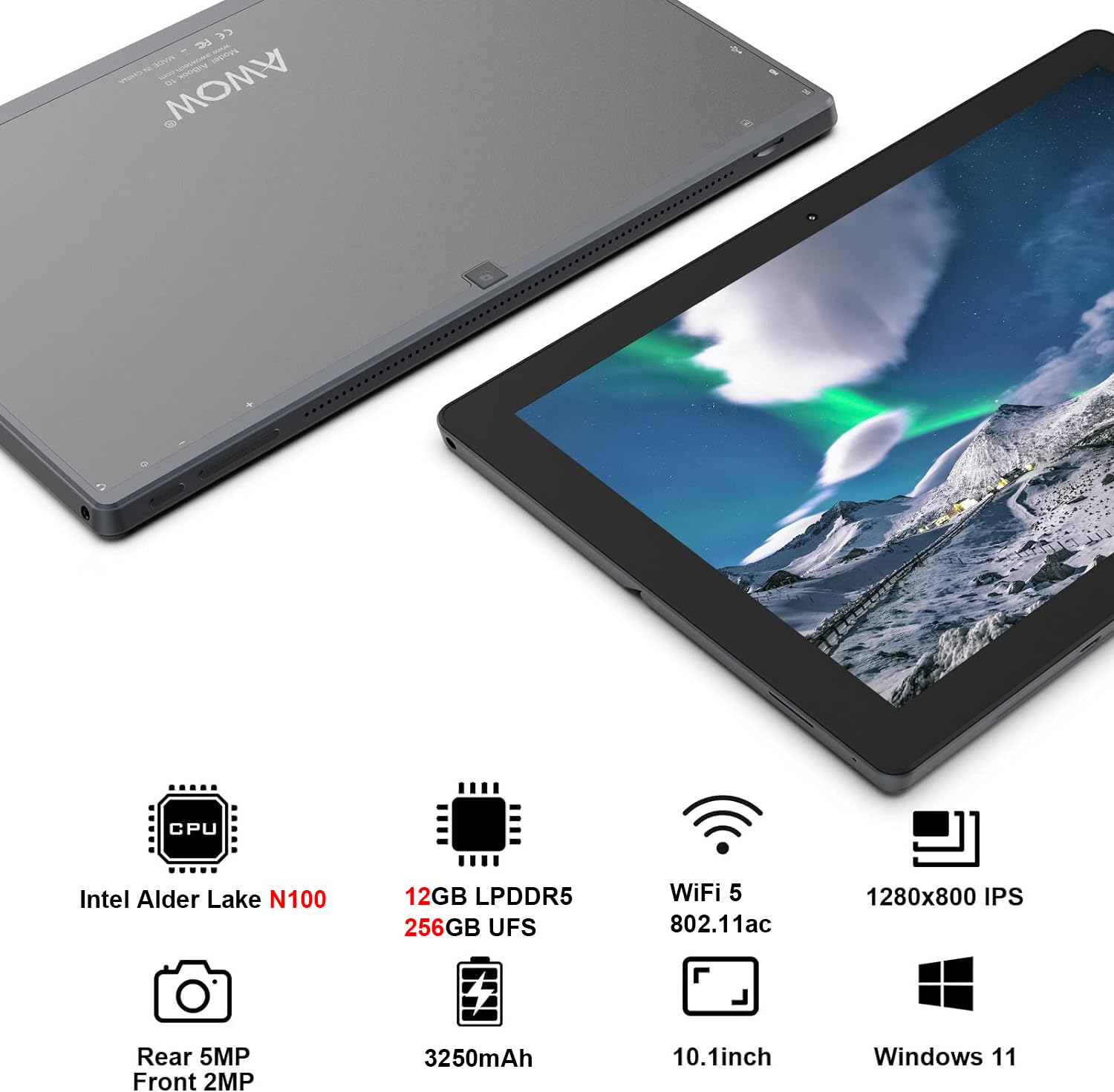 AWOW Tableta Windows 2 en 1 de 10,1 con teclado, procesador Intel N100, 12 GB de RAM DDR5, 256 GB de almacenamiento, portátil con pantalla táctil desmontable, Windows 11, WiFi de doble banda, Bluetooth, USB 3.0, HDMI, cámaras duales AWOW Tableta Windows 2 en 1 de 10,1 con teclado, procesador Intel N100, 12 GB de RAM DDR5, 256 GB de almacenamiento, portátil con pantalla táctil desmontable, Windows 11, WiFi de doble banda, Bluetooth, USB 3.0, HDMI, cámaras duales