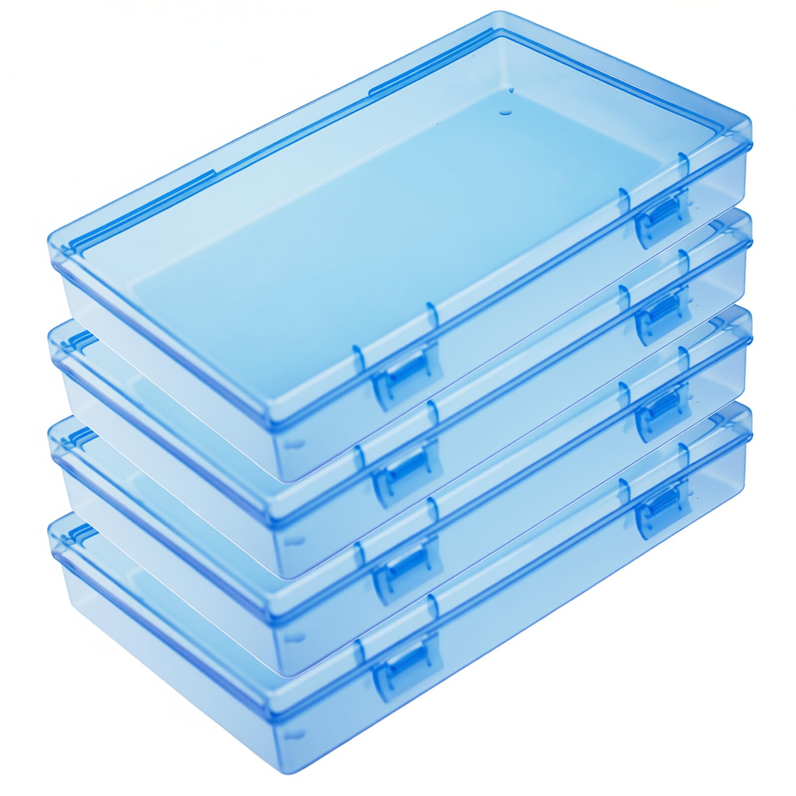 Goodma 4 Pieces Rectangular Plastic Boxes Empty Storage Organizer Containers with Hinged Lids for Small Items and Other Craft Projects (180 x 110 x 30 mm, Blue)