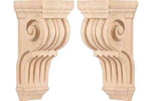 3 inch-W 3 inch-D 7 inch-H Wood Carved Corbels, TCHOSUZ 2 -Pack Antique Traditional Unfinished Wooden Carving DIY Decorative Scrolled Millwork Brackets for Countertop Kitchen Fireplace Mantel
