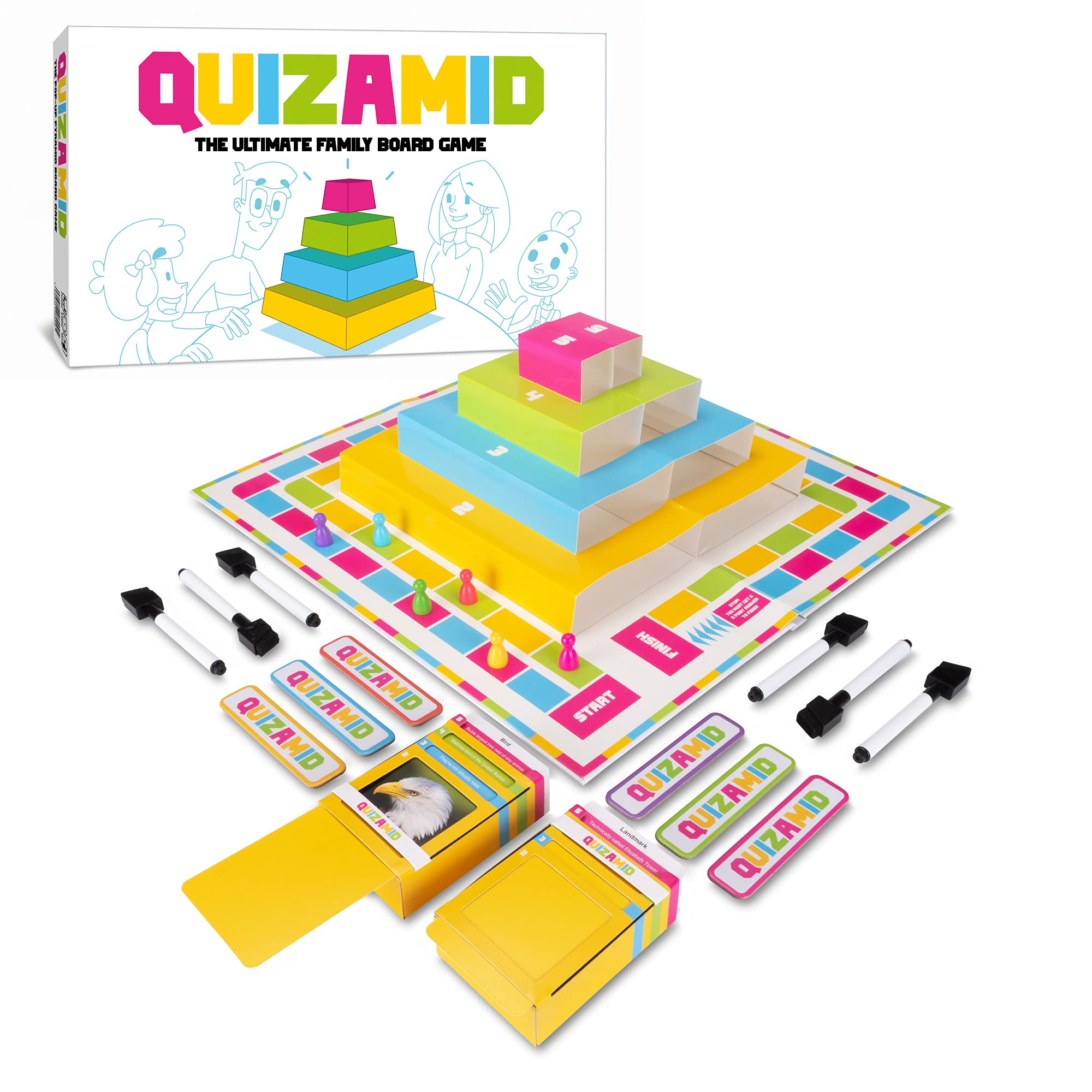 QUIZAMID | Family Quiz Game | Pop-up board | Whiteboards + Pens | Fun and inclusive | Age 7+ | 2-6 players