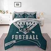 Feelyou Football Bedding Set Boys Girls Queen Size Rugby Sports Comforter Set Women Men Football City Duvet Quilt Gray Green Room Decor