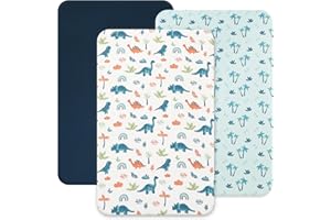 david's kids 3 Pack Mini Crib Sheets, Soft Breathable Premium Pack N Play Sheets for Baby Boys Girls Neutral, Playard and Mini Crib Mattresses, Dinosaur Blue